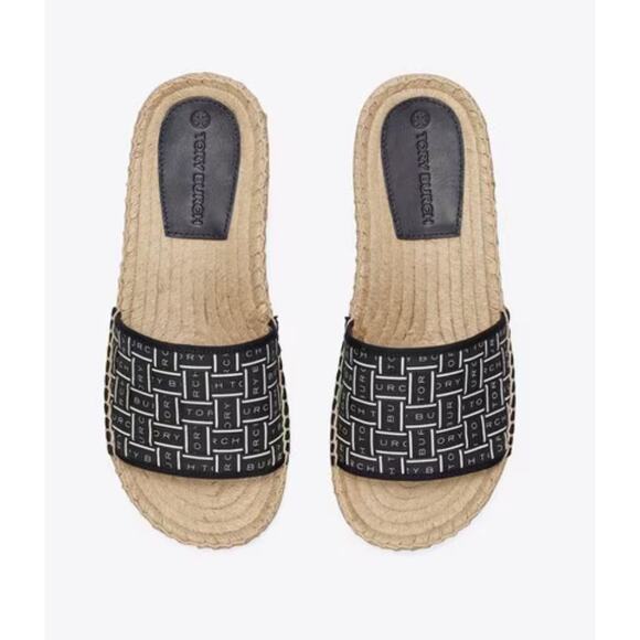 Tory Burch Slide Perfect Herringbone Ribbon Espadrille New - Picture 1 of 9
